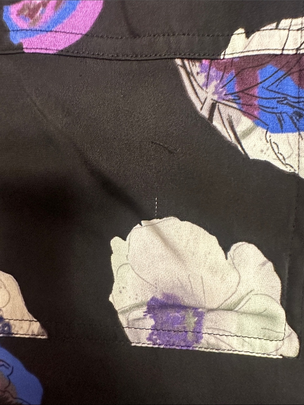 J. Crew Black Floral Button-Up Silk Blouse with White and Purple Blooms - Picture 9 of 10